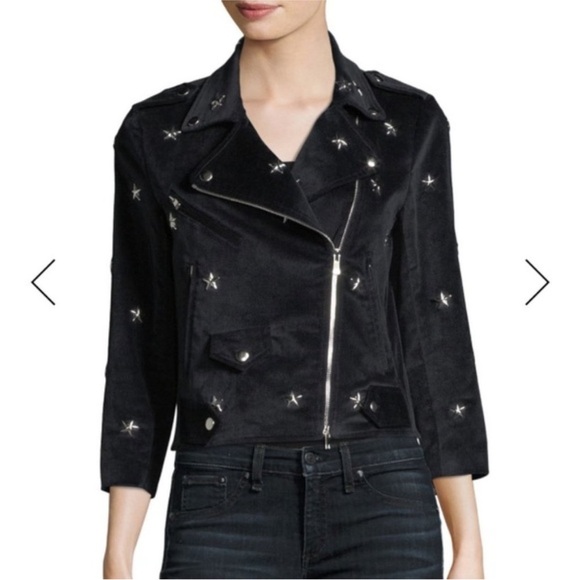 NWT Rebecca Minkoff Wes Moto Jacket Blue Velour XS Velvet Studded Stars - Picture 3 of 8